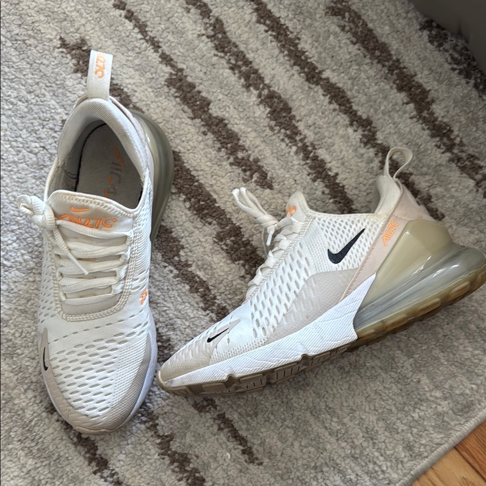 Nike Air Max 270 White and Orange Sneakers